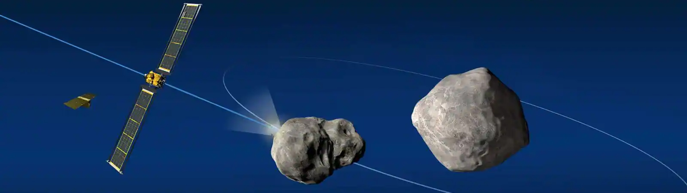 Graphic of a satellite headed towards an asteroid